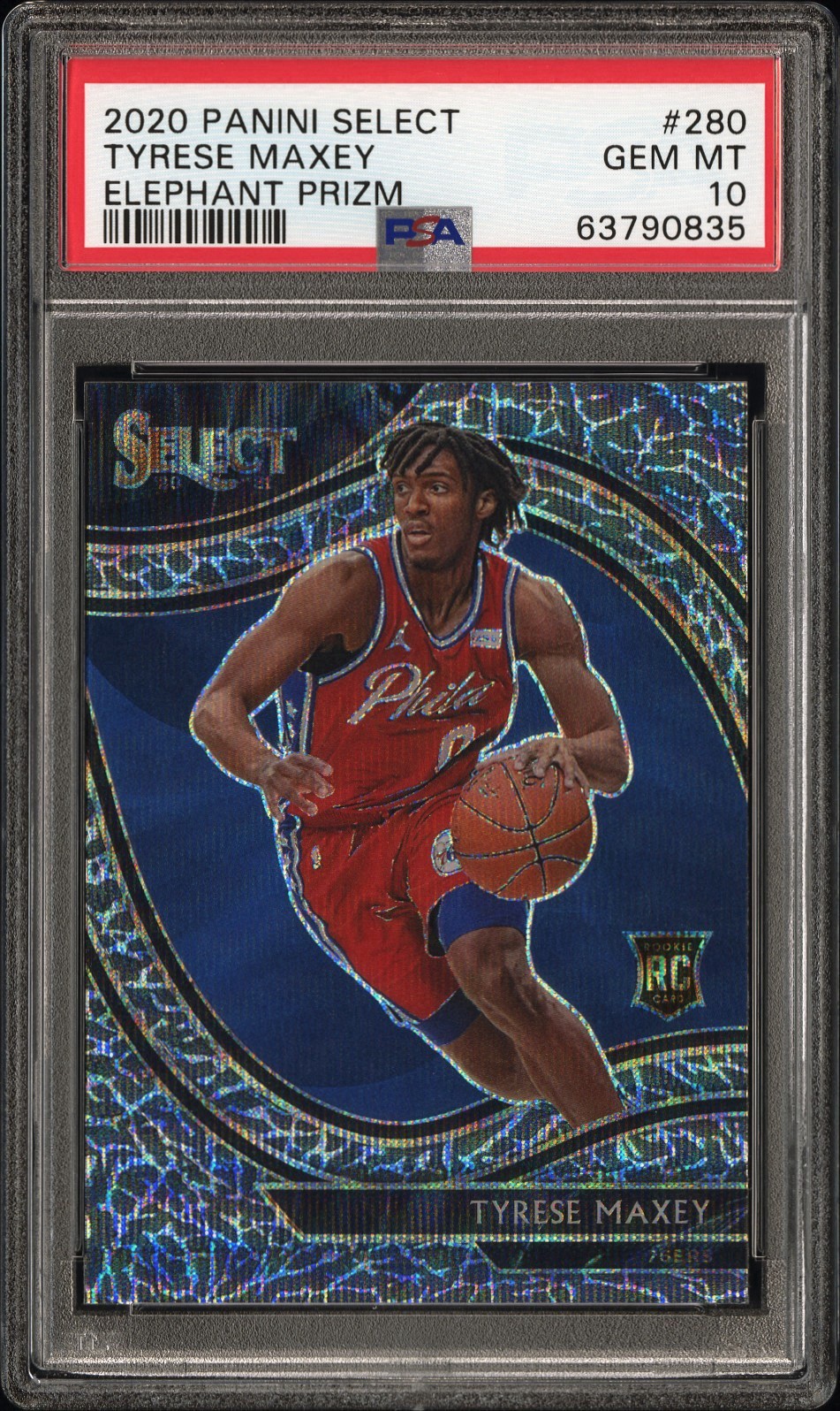 2020-21 Panini Select Courtside Tyrese Maxey #280 Elephant Prizm (RC) PSA 10
