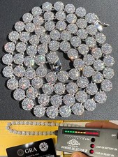Real MOISSANITE Hip Hop Cluster Tennis Chain Necklace 7mm Passes Tester Iced