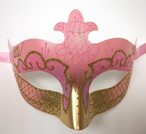 Light Pink Gold Scroll Venetian Mardi Gras Mask Masquerade Costume Prom Dance - 第 1/3 張圖片
