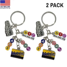 2 Pcs Metal New York City Subway Key Chain 5 Charms, NYC Keychain Souvenir