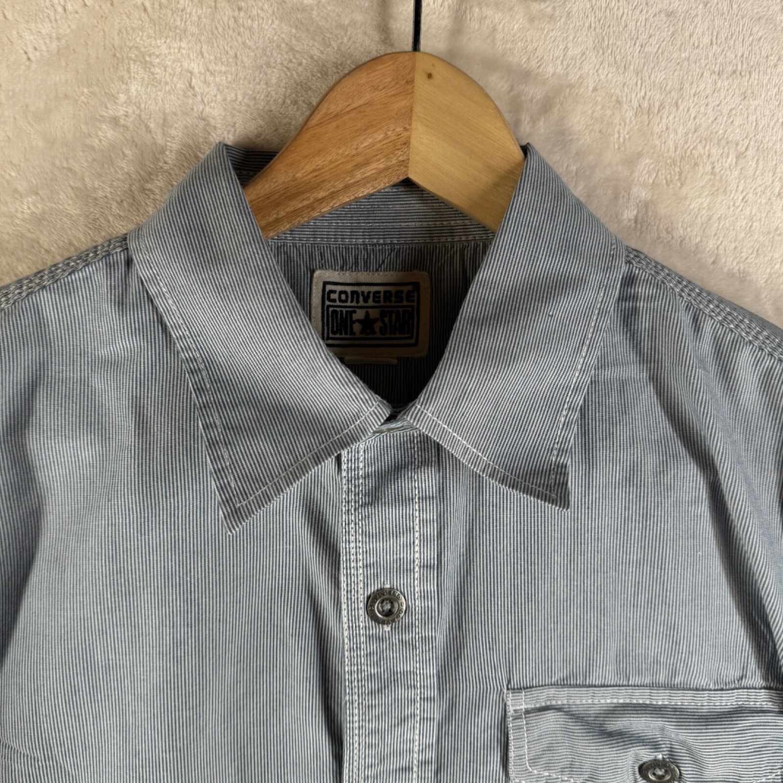 Converse One Star Men's Size M Blue Pinstripe Cotton Long Sleeve Casual Shirt thumbnail 11