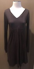 Michael Stars O/S S/M Brown Jersey V Neck Hooded T Shirt Dress W Long Sleeves