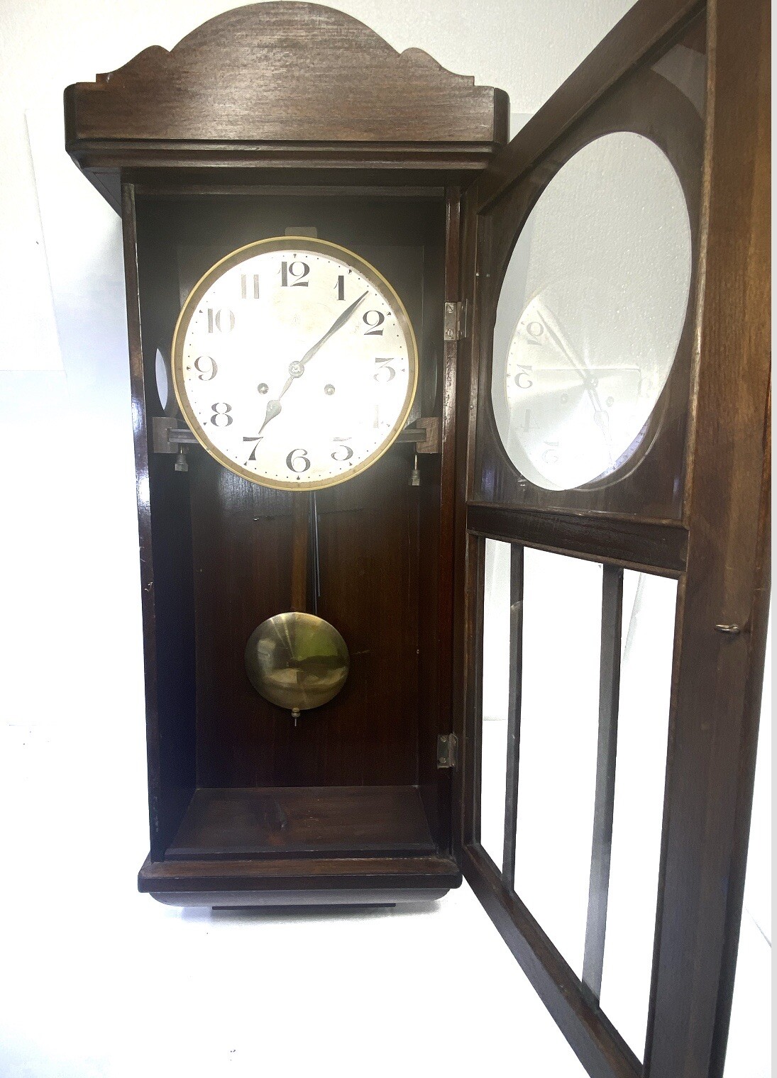 Large Vintage 30.5&rdquo;x 17.5 x7.5 Junghans Cherry Finish Wall Regulator Clock