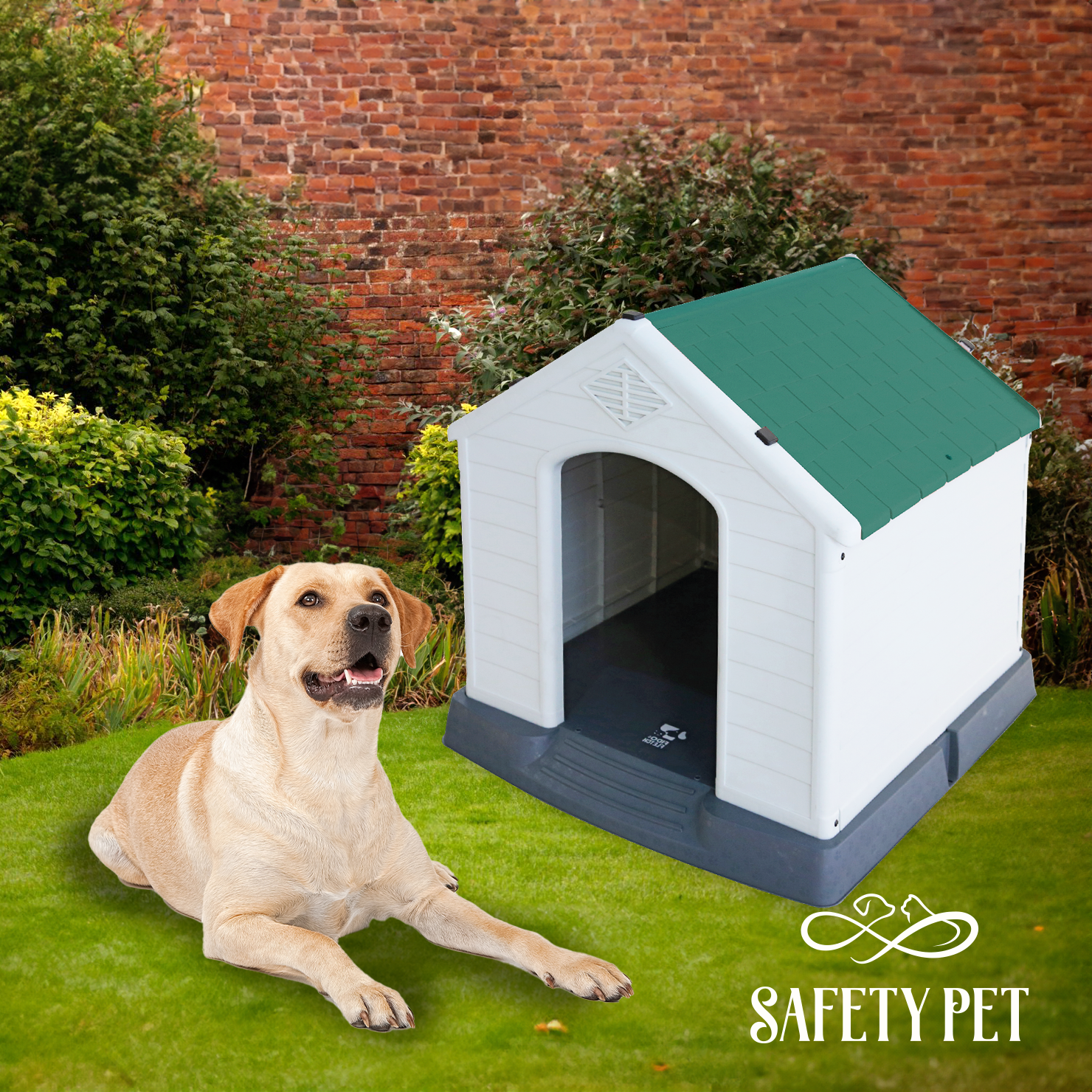 Safety Pet Cuccia Cani Bungalow, Bianca e Verde,MiS. 87,7x78,5x81,5 Tg MEDIUM