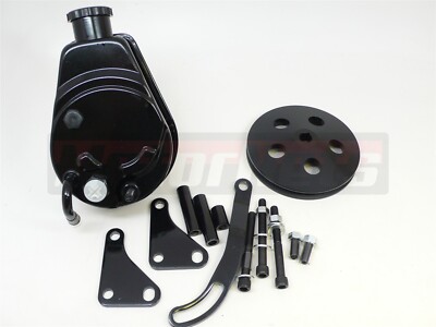 Small Block Chevy SBC Black Saginaw Power Steering Pump+Bracket+Aluminum Pulley