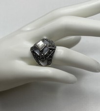 Vintage 925 Sterling Silver Mother of Pearl Ring 7.5 10.49 grams 