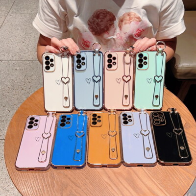 For Samsung Galaxy S24 S23 Ultra S21FE A53 A52 Shockproof Heart Strap Case Cover