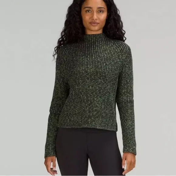 LULULEMON COTTON CASHMERE BLEND MOCK NECK SWEATER, GREEN/BLACK, NWT $148, 2