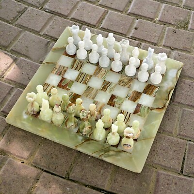 Handcrafted Green Onyx and White Marble Chessboard Set Game 15''X15'' For Adults