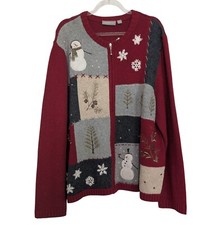 Croft  Barrow Snowman Cardigan Womens Size XL Red Winter Snow Full Zip Sweater