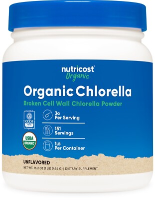 Nutricost Pure Organic Chlorella Powder 1 LB - 151 Servings, Nutrients & Fiber!