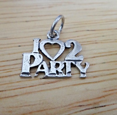 Sterling Silver 15x18mm Birthday says I Love 2 Party Charm!