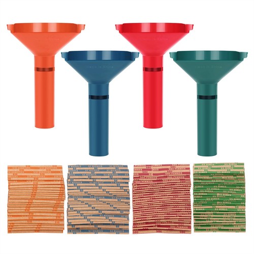 100 Stück Münzwickler mit 4 Münzsortierröhrchen Trichter Münzzähler stapelbar - Bild 1 von 6