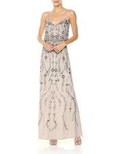 ADRIANNA PAPELL Platinum Silver Floral Beaded Embellished Mesh Maxi Gown 16 XL