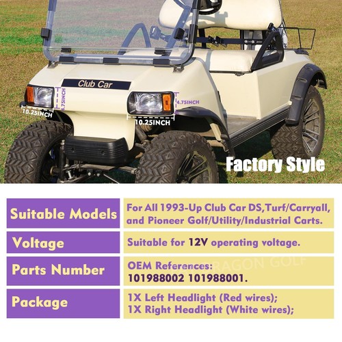 Club Car DS Headlights, Factory Style DS Halogen Headlights Kit-Passenger and... - Picture 7 of 8