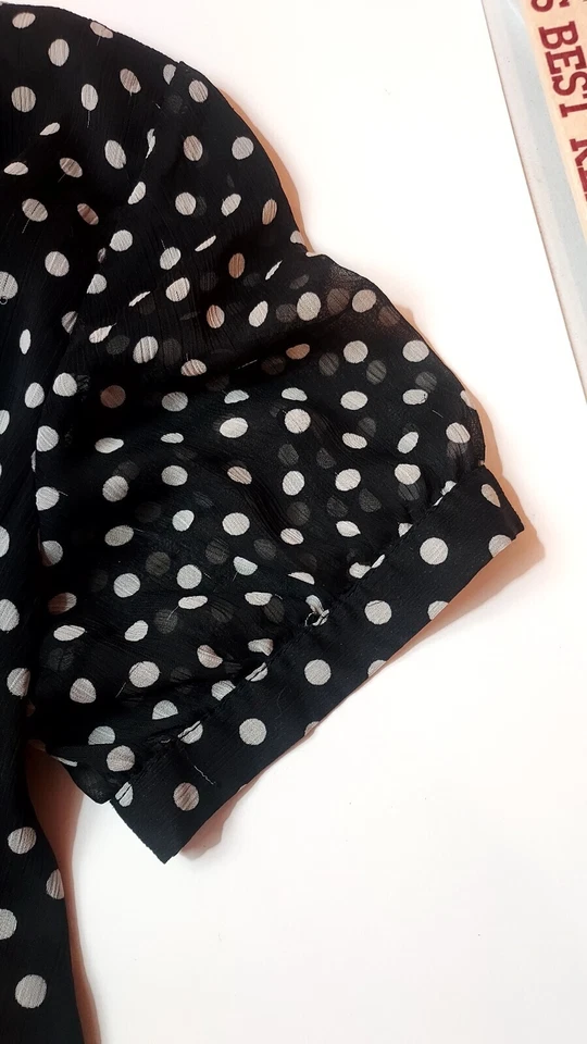 XXI Brand Sheer Black w/White Polka Dots Dress Women's Size Small/Petite - Image 4 of 4