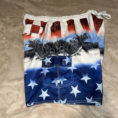 Freedom Beach Tropical American Flag Patriotic USA Swim Board Shorts MN-155-BLK - Picture 4 of 6
