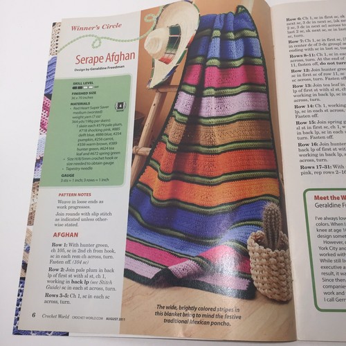 Crochet World Magazine August 2011 Doilies Lunch Bag Shawl Pillow Sweater - Picture 3 of 9