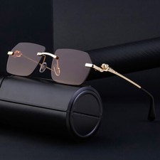Fashion Square Sunglasses Mens Women Retro Luxury Rimless Hip Hop Shades Glasses