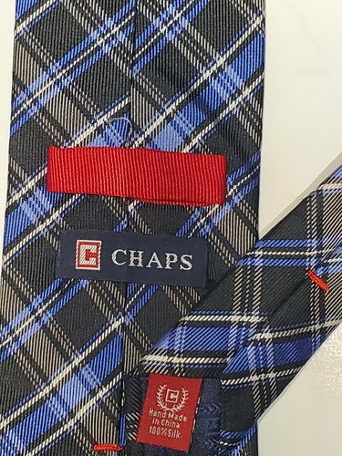 Chaps Green Blue Woven Plaid Silk Tie - Picture 6 of 10
