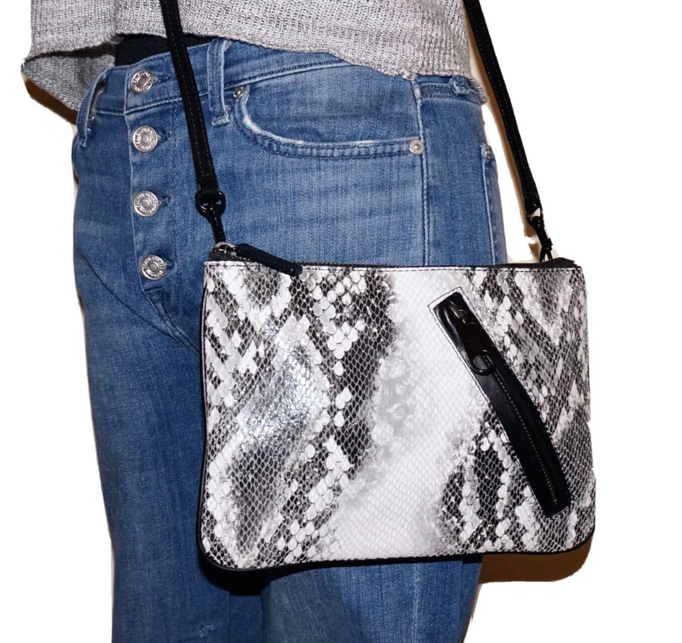 GAP Small Black & Gray PYTHON PRINT Textured Leat… - image 2