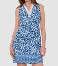 MSK Women's Blue Jersey-Knit Printed Collared Shift Dress Size S