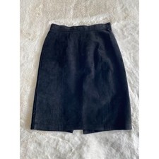 Vintage Express Black Suede Leather Pencil Skirt High Waisted Back Slit Size 5