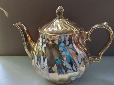 Vintage Sadler Gold Glanz / Weiß Blumen Teekanne