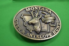 Vintage Montana Deer  Antelope Hunt Brass NRA Buckle Made in USA,Mint,AA