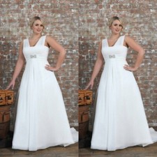 Chiffon Wedding Dresses V Neck Beading White Ivory Plus Size A Line Bridal Gown