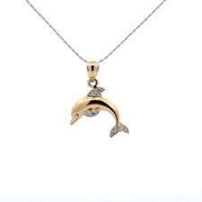 14KT. Yellow Gold Dolphin With Diamonds Pendant 20 x 17 mm 
