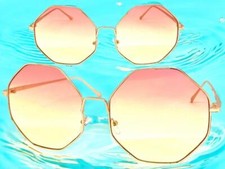 Oversized Classic Vintage Retro Hippie Funky SUNGLASSES Rose Gold Octagon Frame