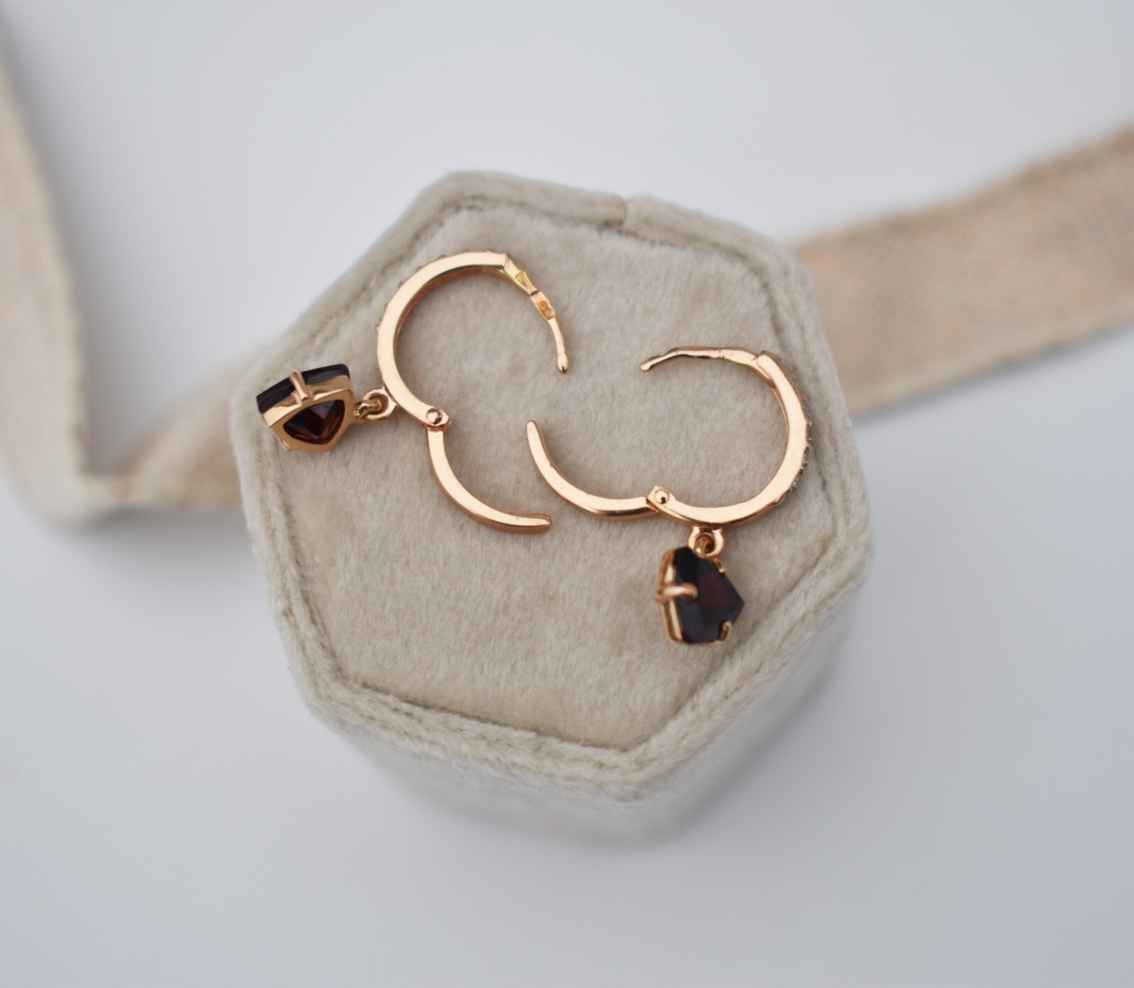 Small hoop earrings with garnet charm, basic crys… - image 8