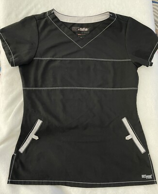 Grey's Anatomy Scrub Top Size Small Black White Trim Signature