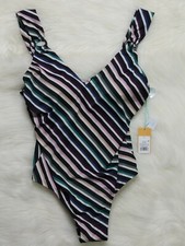 Kona Sol One Piece Swimsuit High Coverage Adjustable Tie Back Size Large