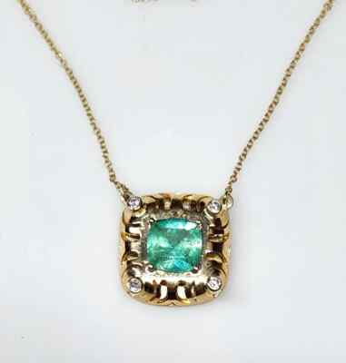 Smaragd 14k Gelbgold Edelstein Anhänger Schmuck #346