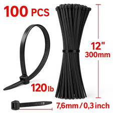 100 pcs 12" Zip Ties Heavy Duty Black 120lb UV Cable Wire Nylon Outdoor Strong