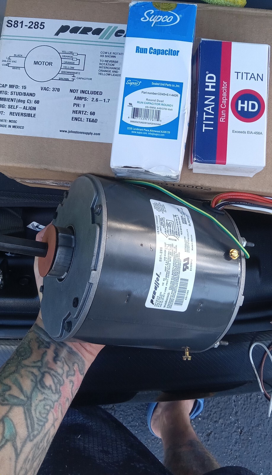Cond Fan Motor 1075  Rpm  Plus 1 New Duel Capacitor And 1 Run Capacitor Included