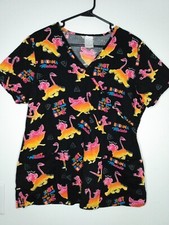 Disney Women's Sz M Scrub Top Lion King Hakuna Matata Simba Black Bright Colors