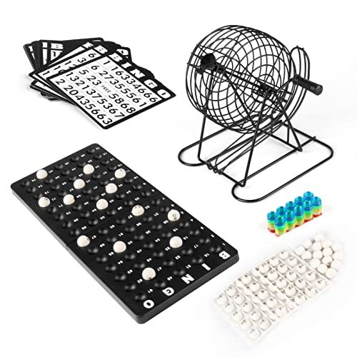 Bingo Machine Metal Cage with Bingo Balls, Chips, Cards and Plastic