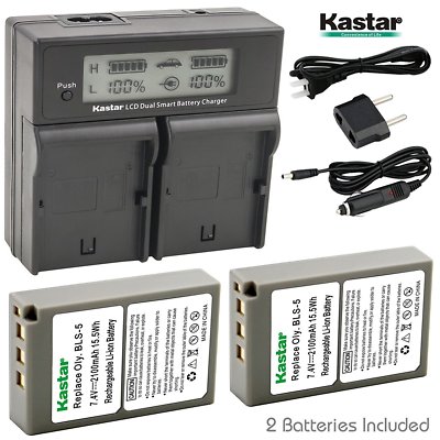 BLS-5 Battery & Dual LCD Charger for Olympus E-P1 E-P2 E-P2 E-PL1 E-PL1s E-PL2