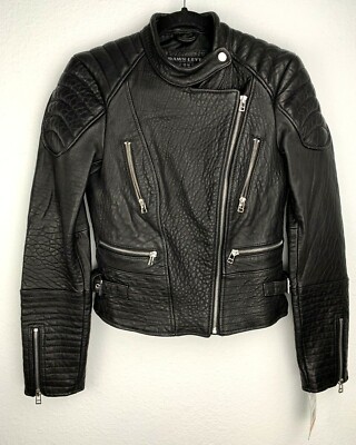 Dawn Levy Leather Jacket Moto Biker Black Size S Small D728002N New