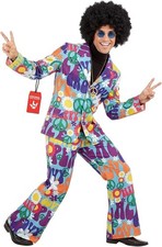 Mens 70s Hippie Peace Suit Costume Necklace M L XL Adult Groovy Man Halloween