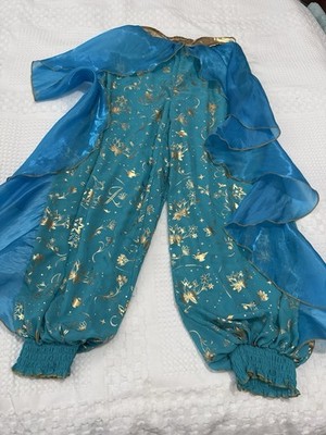 Disney Aladdin Jasmine Costume Harem Pants Blue/Gold Floral Genie Lamp 13/14