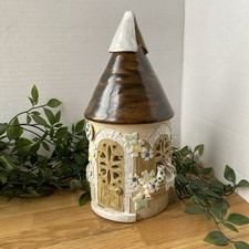 Vtg Sue Pitcher Studio Pottery Tealight Holder Oast House Hand Decorated Cottage