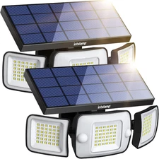 Solar Outdoor Lights,6000mAh Motion Sensor with Dual Sensors,Waterproof Solar Fl
