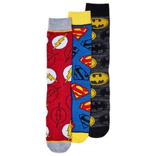 Bioworld Adult Mens 3 Pair Justice League Crew Socks Set Superman Flash Batman