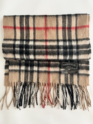 James Pringle Weavers Camel Thomson 100% Wool Plaid Scarf Unisex Tartan