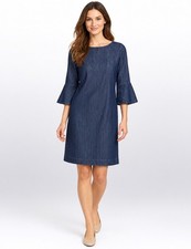 Talbots Dark Blue Denim Shift Dress Bell Sleeves Size 2