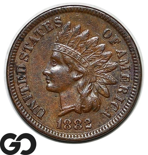 1882 Indian Head Cent Penny, Choice AU